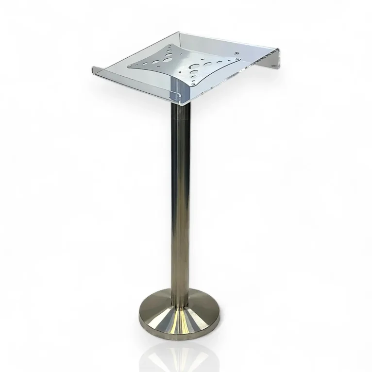 פודיום דוכן נואם על רגל נירוסטה ומגש נואם מפרספקס שקוף