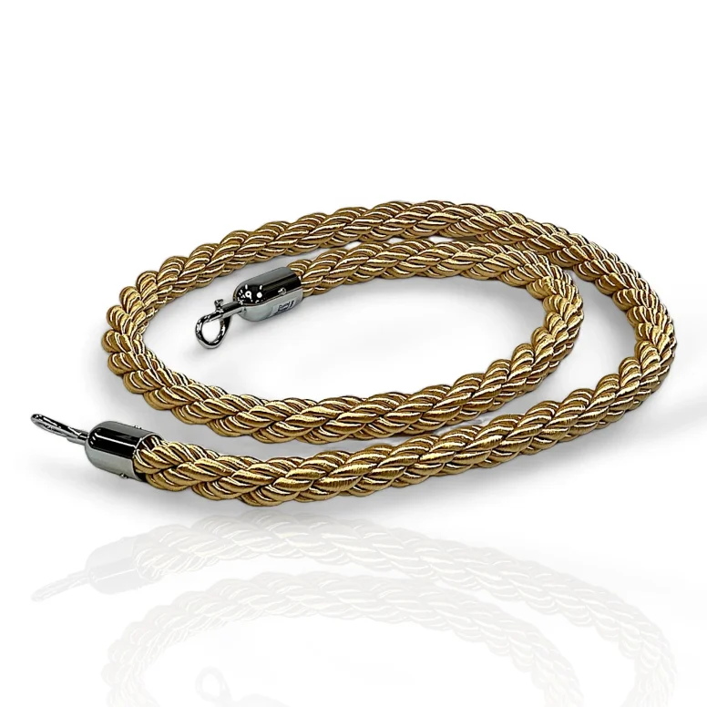 חבל תור זהב שזור באורך 2 מטר עם קרסים כסופים בגימור ניקל