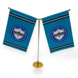 מעמד שני דגלונים שולחני בצבע זהב