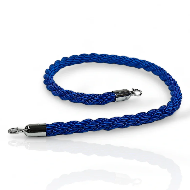 חבל תור כחול שזור באורך 1.5 מטר עם קרסים כסופים