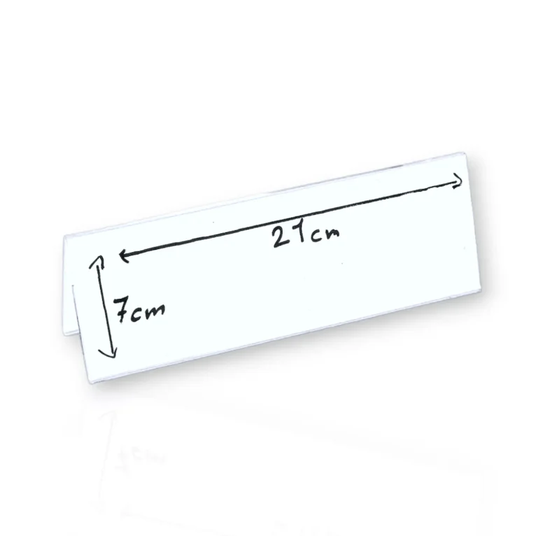 מעמד פרספקס שולחני אוהל שם, דו-צדדי מאוזן, בגודל 7*21 ס״מ  מחזיק דף או שלט קטן.