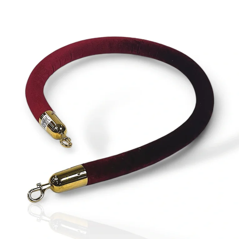 חבל תור בורדו מקטיפה לעמוד חבלול עם קרסי זהב