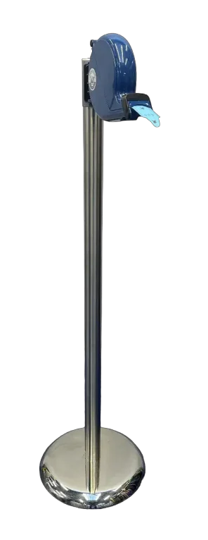 מתקן מספרי תור כחול על עמוד. עמדה צרפתית מנירוסטה כולל גליל מספרי תור