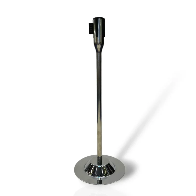 עמוד תור גביע בגימור ניקל עם סרט קפיצי נגלל כחול 3 מטר