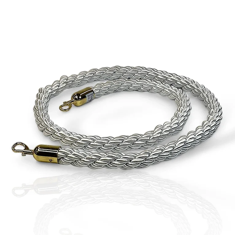 חבל תור לבן שזור מסולסל מבריק עם קרסים זהובים לעמודי חבלול