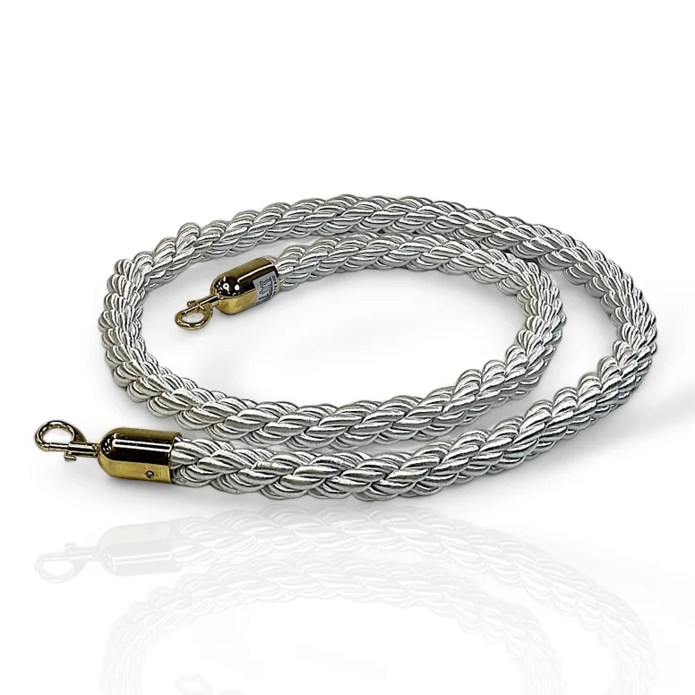 חבל תור לבן שזור באורך 2 מטר עם קרסים זהובים