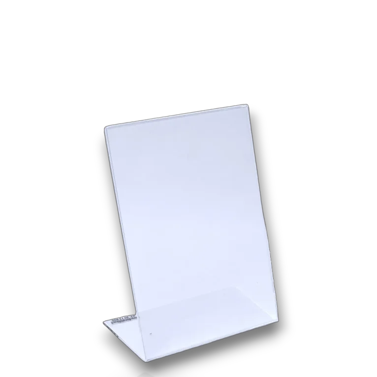 שלט פרספקס שולחני בצורת L מעמד דף או מחזיק דף נטוי לשולחן ולדלפק