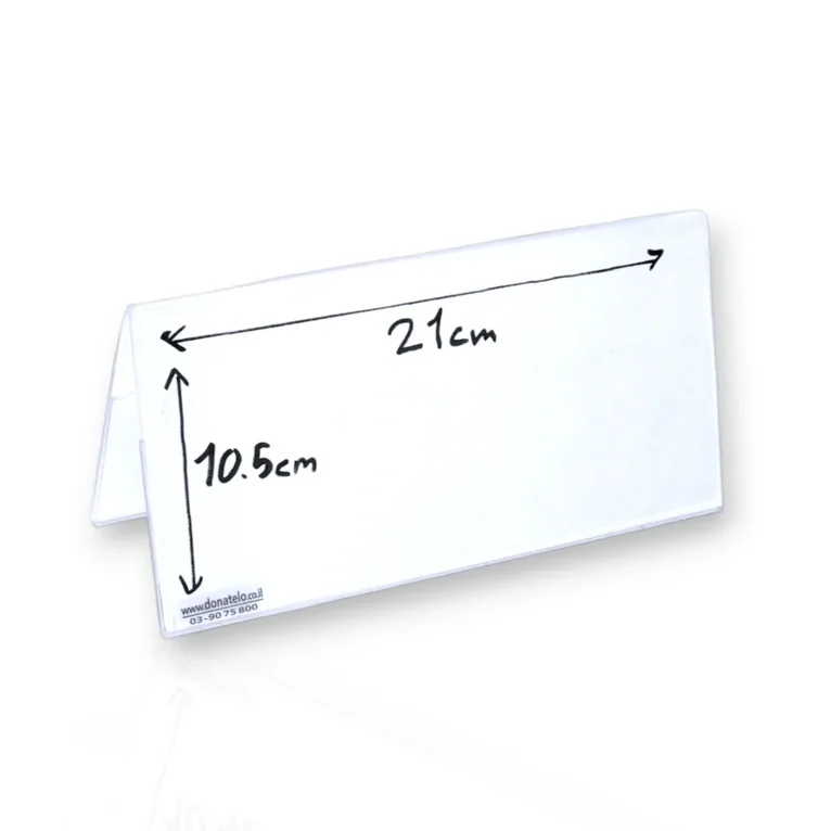 מעמד פרספקס שולחני אוהל שם, דו-צדדי מאוזן, בגודל 10.5*21 מחזיק דף או שלט קטן.