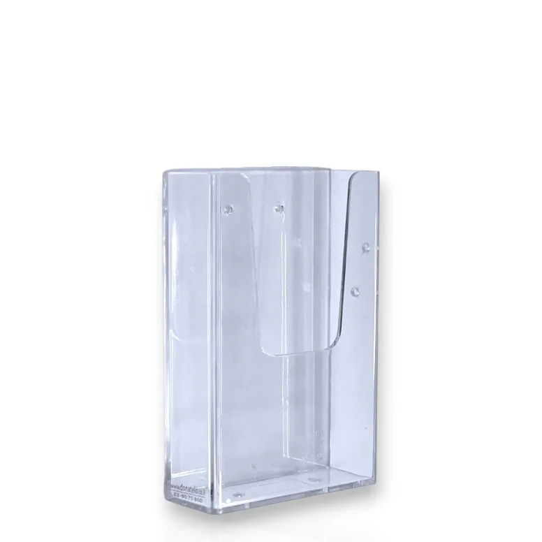 תא עלונים בודד, שקוף. עשוי פרספקס בגודל A6 מתאים לתלייה על קיר.