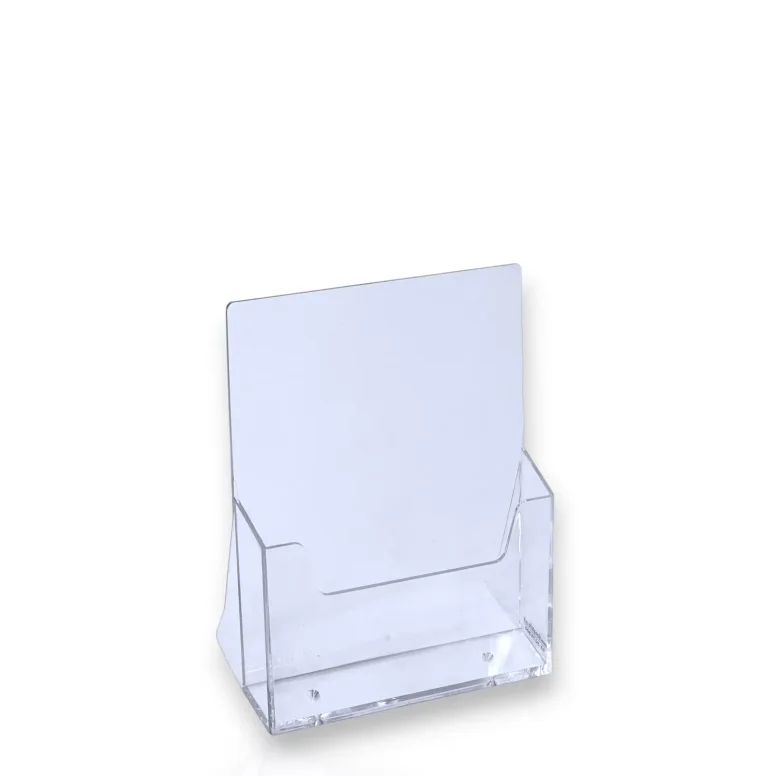 תא עלונים בודד עשוי פרספקס שקוף, בגודל A5 לשולחן ולדלפק.