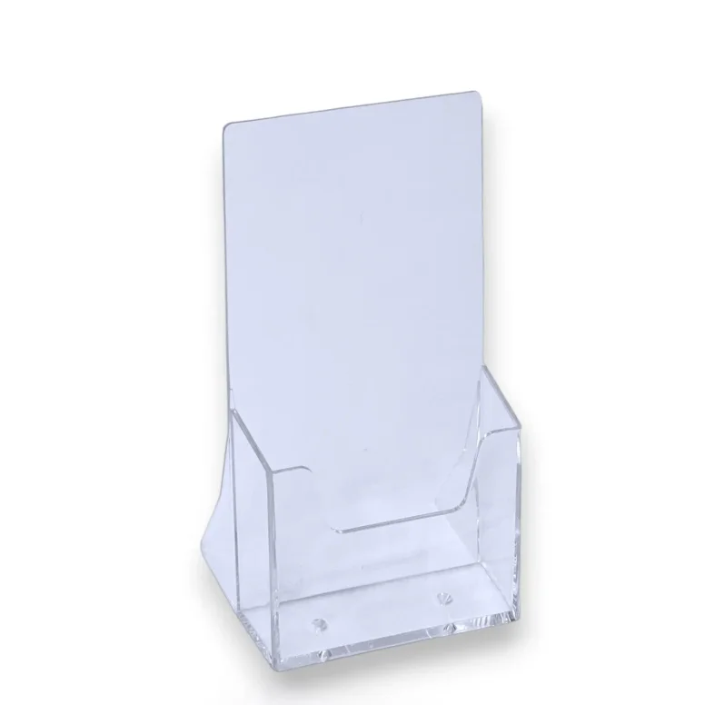 תא עלונים בודד עשוי פרספקס שקוף, בגודל A6 לשולחן ולדלפק. מתאים גם לגודל עלון שליש a4.