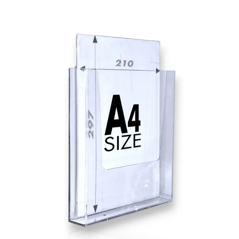 תא עלונים בגודל a4 מפרספקס לתלייה על הקיר