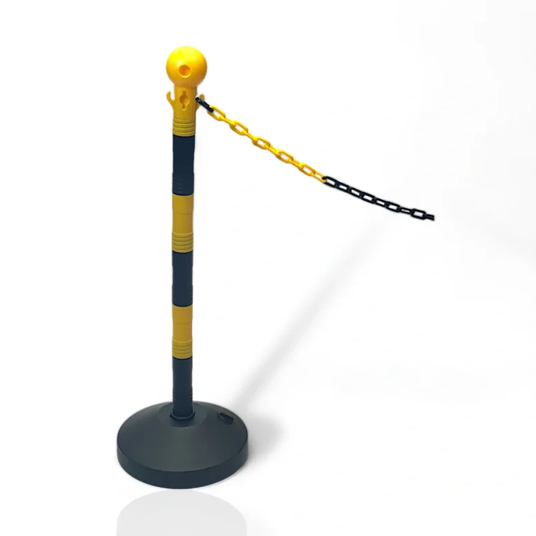 עמוד תור נייד מפלסטיק לתיחום וסימון בתנאי חוץ בצבעים שחור וצהוב