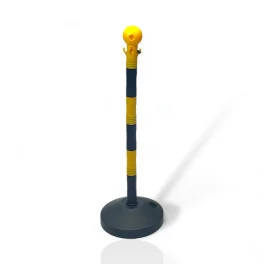 עמוד תור נייד מפלסטיק לתיחום וסימון בתנאי חוץ בצבעים שחור וצהוב
