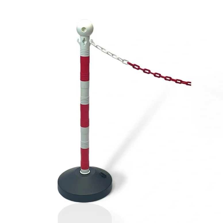 עמוד תור נייד מפלסטיק לתיחום וסימון בתנאי חוץ בצבעים אדום ולבן