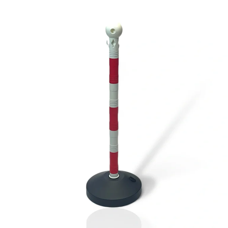 עמוד תור מפלסטיק לתיחום וסימון בתנאי חוץ בצבעים אדום ולבן