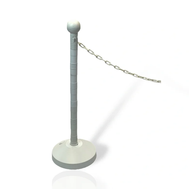 עמוד תור נייד מפלסטיק לתיחום וסימון בתנאי חוץ בצבע לבן